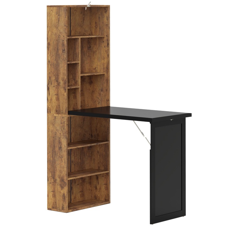 Модерно сгъваемо бюро с библиотека и дъска, HOMCOM, MDF, дърво, 98x51x153 см, кафяво