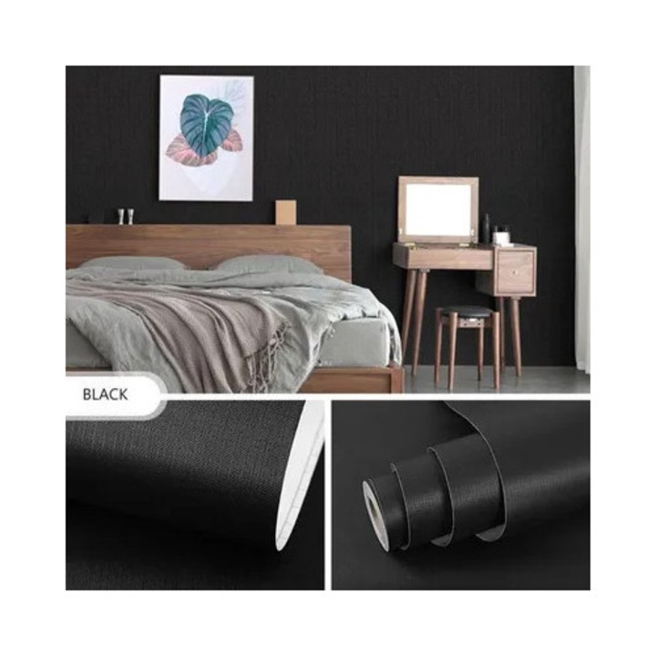 Tapet autocolant negru, rezistent la pete, 45x1000cm