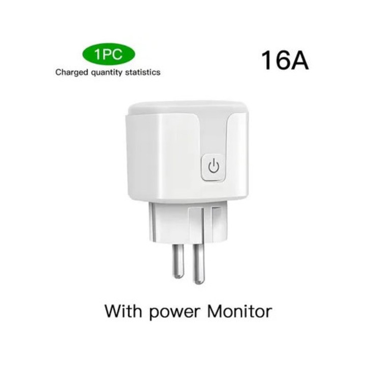 Priza inteligenta WiFi, monitorizare consum, control vocal, 16A, alb
