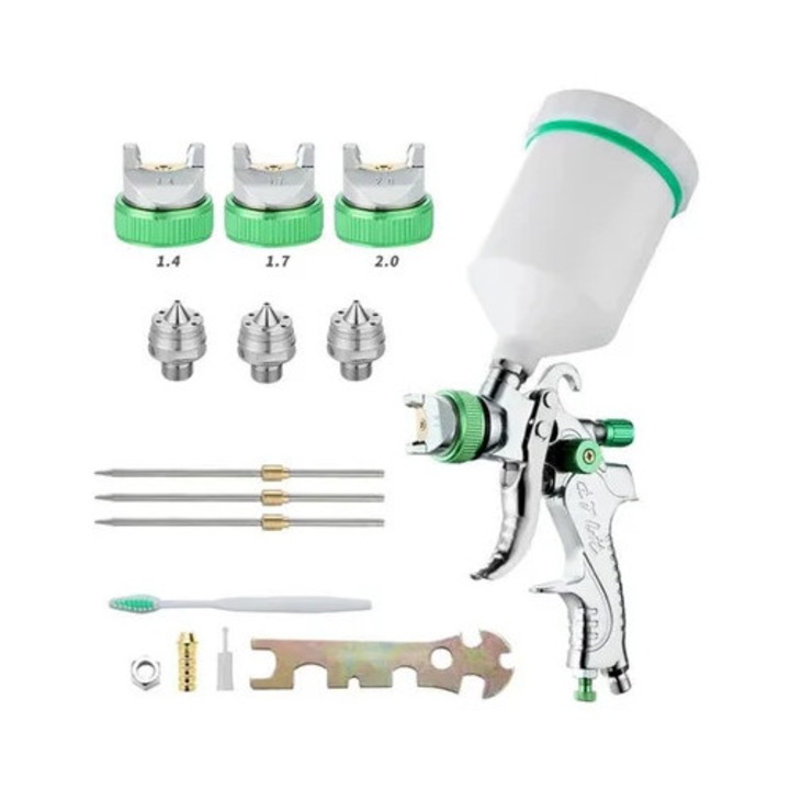 Pistol de vopsit profesional HVLP, 3 duze, inox, multicolor