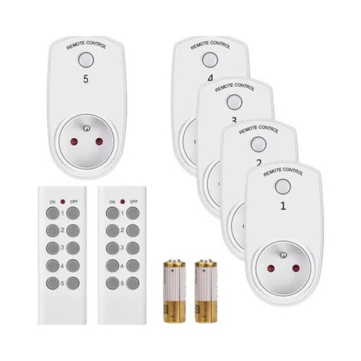 Priza telecomanda 5 comutatoare 2 telecomenzi 2300W 230V