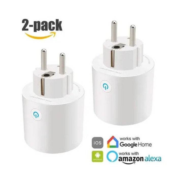 Priza inteligenta WiFi set 2 bucati, control vocal, functie timer, alb