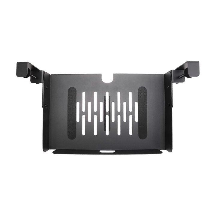 Suport metalic sub birou pentru laptop organizator multifunctional negru
