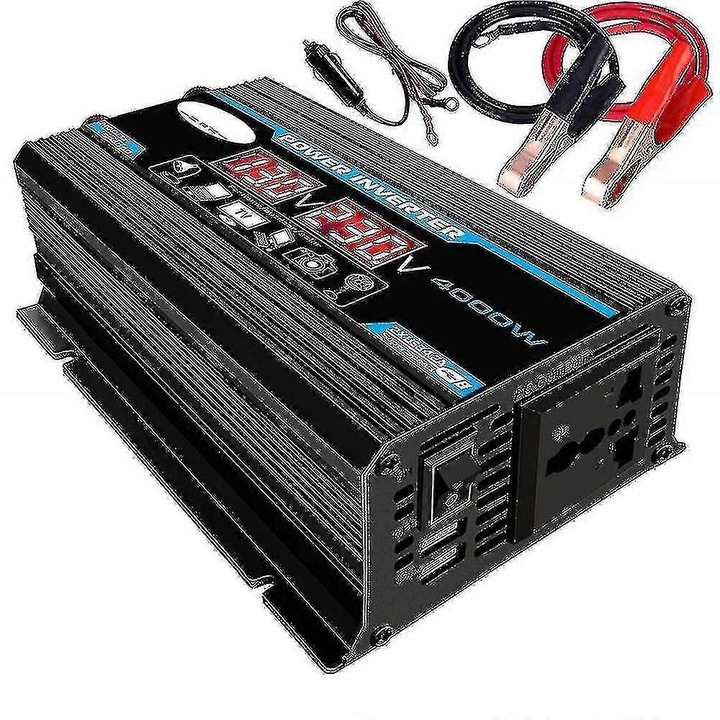 Invertor auto 4000W unda sinus pur 12V la 220V, afisaj digital, protectii multiple, 161x112x56mm