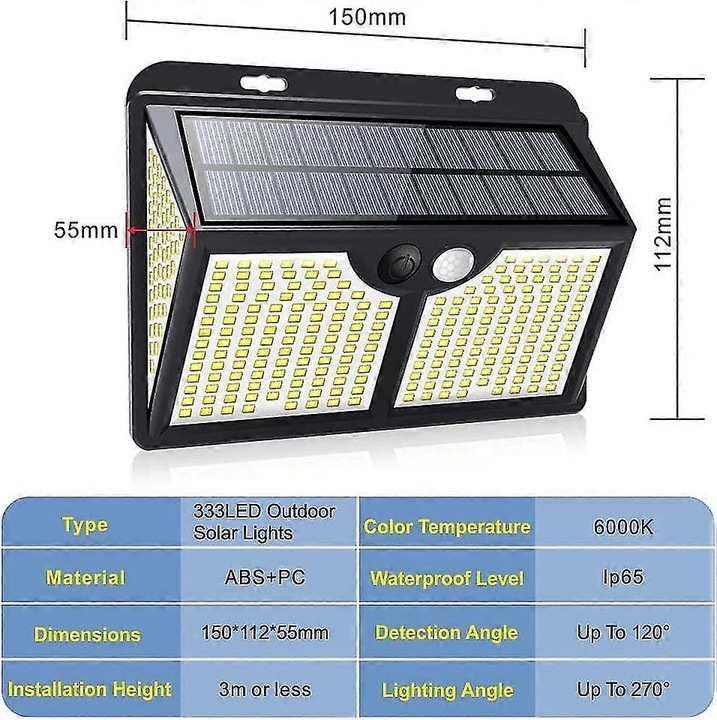Lampa solara exterior, 4 moduri, unghi 270, IP65, alb, 17x12x8cm
