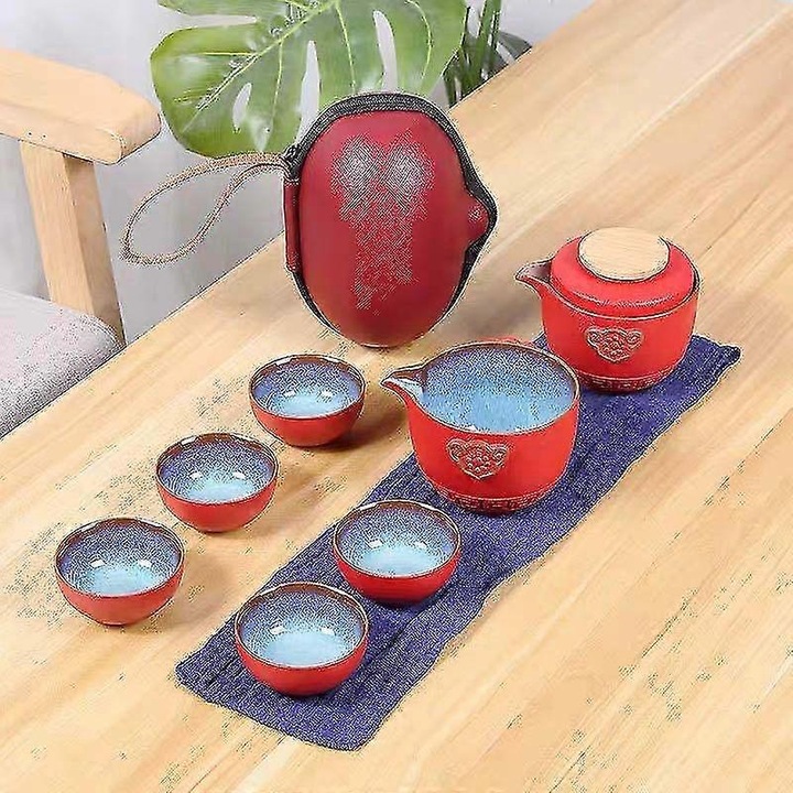 Set ceai ceramic de calatorie Kung Fu, multicolor, compact