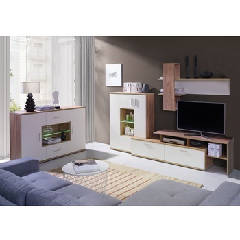 Set Biblioteca Geani2 Genarom, cu Lumini, Dab Zloty/Crem Set Biblioteca Geani2 Genarom, cu Lumini, Dab Zloty/Crem