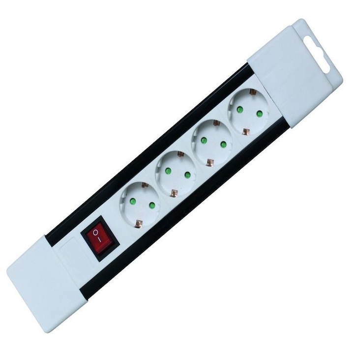 Разклонител Home, С бутон, 4 контакта, 2 м, Бял