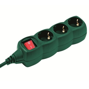Cablu prelungitor, cu intrerupator, 3 prize, 5 m, verde, Home Cablu prelungitor, cu intrerupator, 3 prize, 5 m, verde, Home