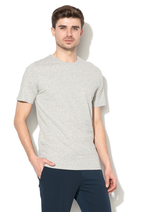 United Colors of Benetton, Памучна тениска с обло деколте, Светлосив меланж, L