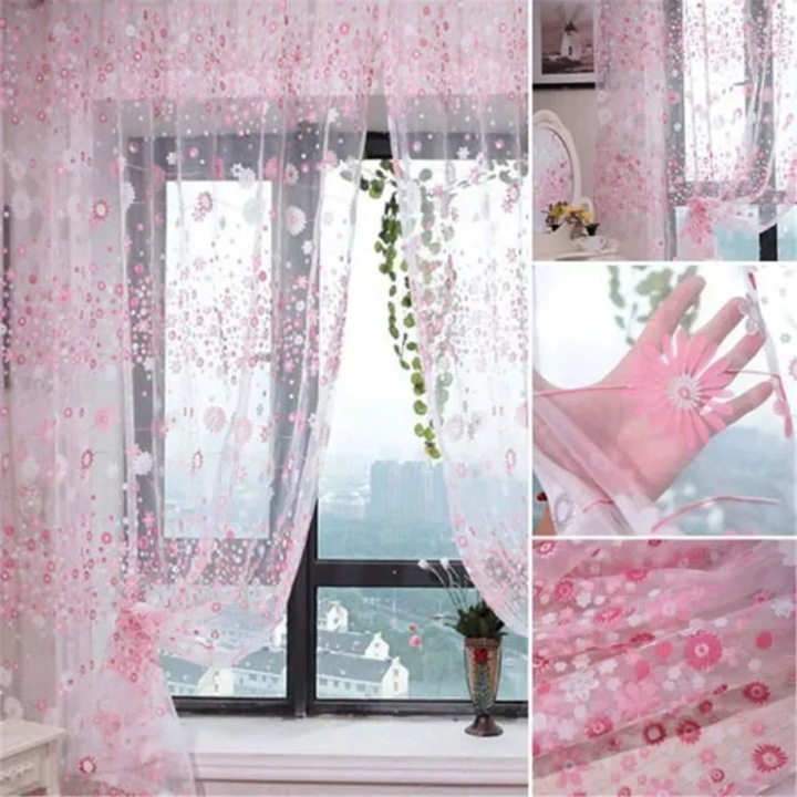 Perdea voal floral roz 1x2m
