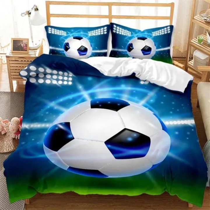Lenjerie pat copii microfibra set fotbal 140x200cm cu fata perna