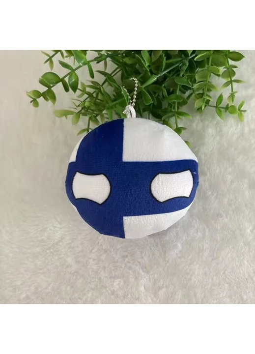 Breloc plusz Finlanda countryball alb-albastru 7x10cm