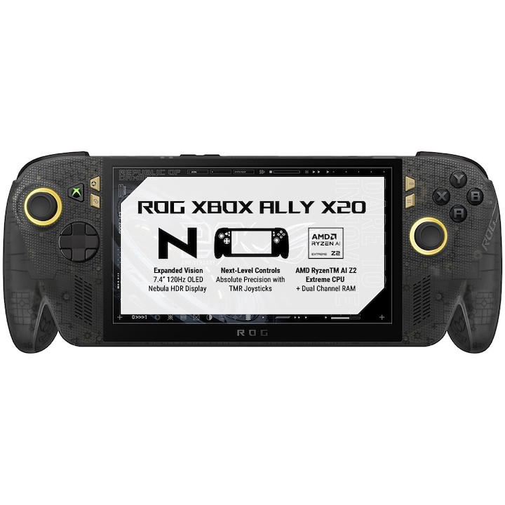 Consola portabila ROG Xbox Ally, 24GB LPDDR5X, SSD 1TB, 7.4" Full HD, 120Hz, Negru/Transparent