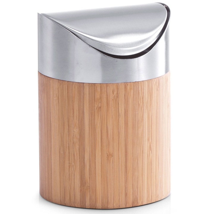 Cos de gunoi pentru baie Mini Bamboo, Zeller Metal, Bej