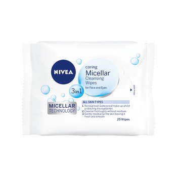 Servetele demachiante Nivea Micellar 3-in-1 pentru toate tipurile de ten, 25 buc Servetele demachiante Nivea Micellar 3-in-1 pentru toate tipurile de ten, 25 buc