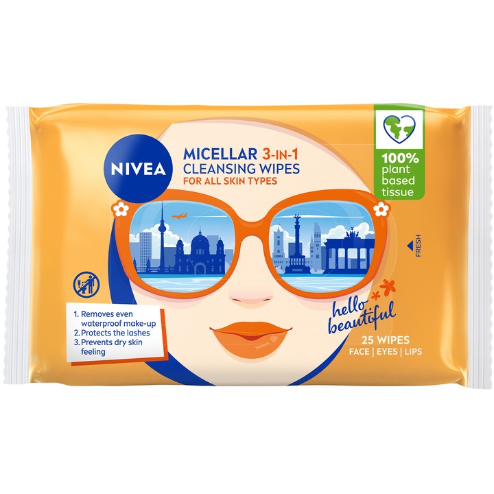 Servetele demachiante NIVEA Micellar 3-in-1 pentru toate tipurile de ten, 25 buc