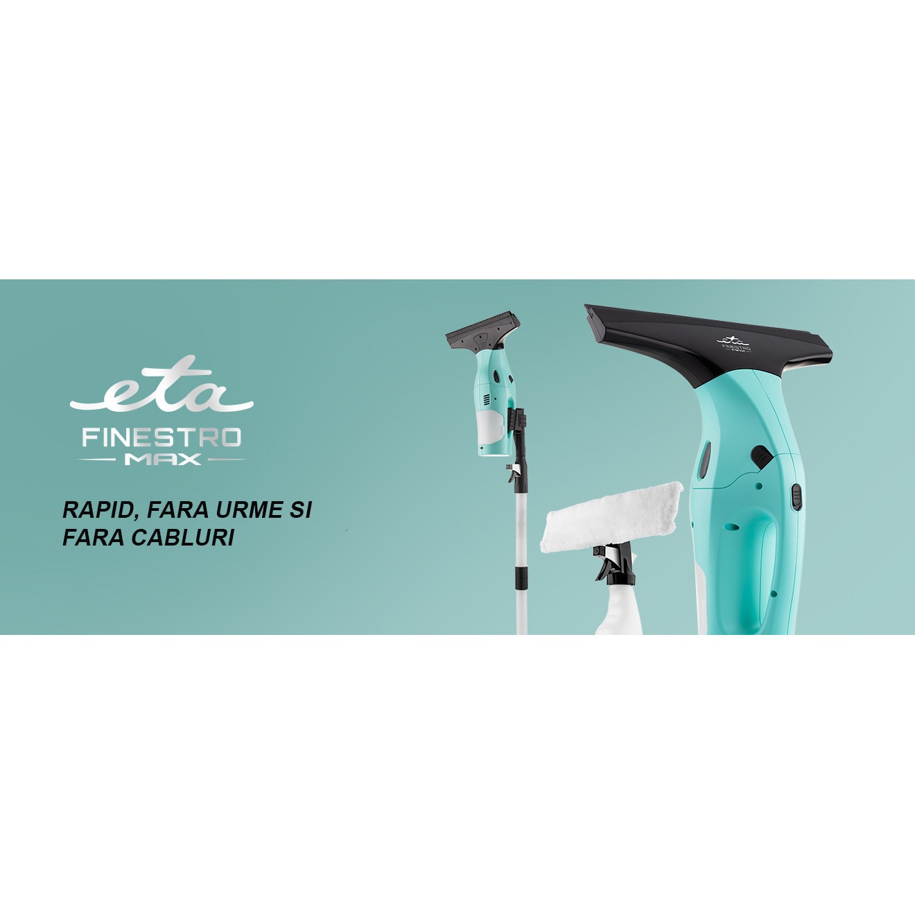 Aspirator de curatat geamuri ETA Finestro Max 5262 90000, acumulator Li-Ion 3,7 V / 2200 mAh, autonomie 45 minute, maner extensibil