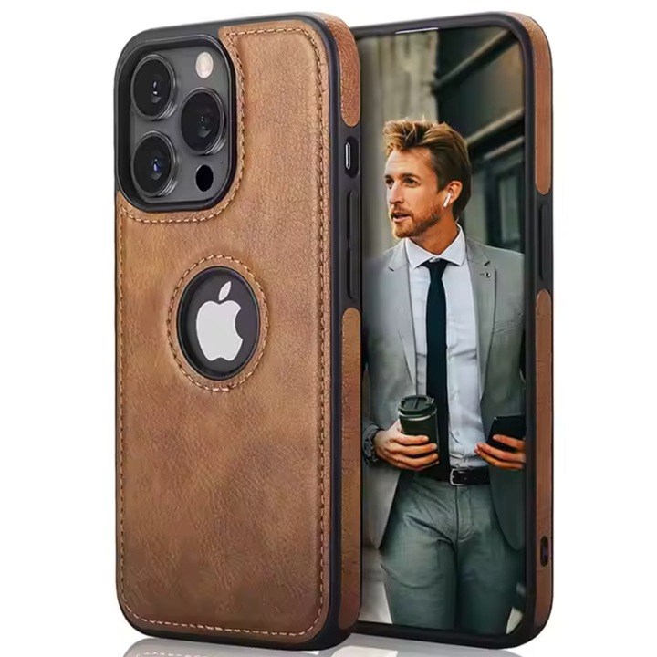 Husa Business din Piele pentru iPhone 15, Brown