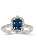 Inel cu safir albastru de 1.43 ct și diamante naturale de 0.35 ct F/VS – aur alb de 14K, Art Deco, Certificat GemLab