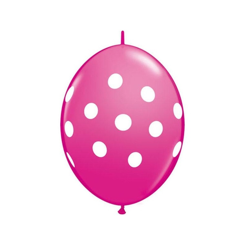 Baloane latex Quicklink (cony) 12''/ 30cm, Roz cu buline albe, Qualatex 14259, set 10 bucati