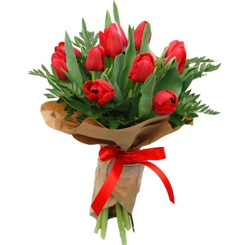 Buchet de flori, Floraria Amazon, Lalele rosii in kraft, rosu Buchet de flori, Floraria Amazon, Lalele rosii in kraft, rosu