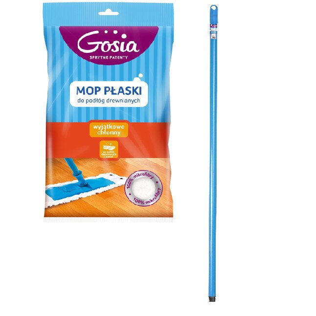 Mop GOSIA microfibra plat cu coada pentru suprafete din lemn, Albastru, 45x16cm