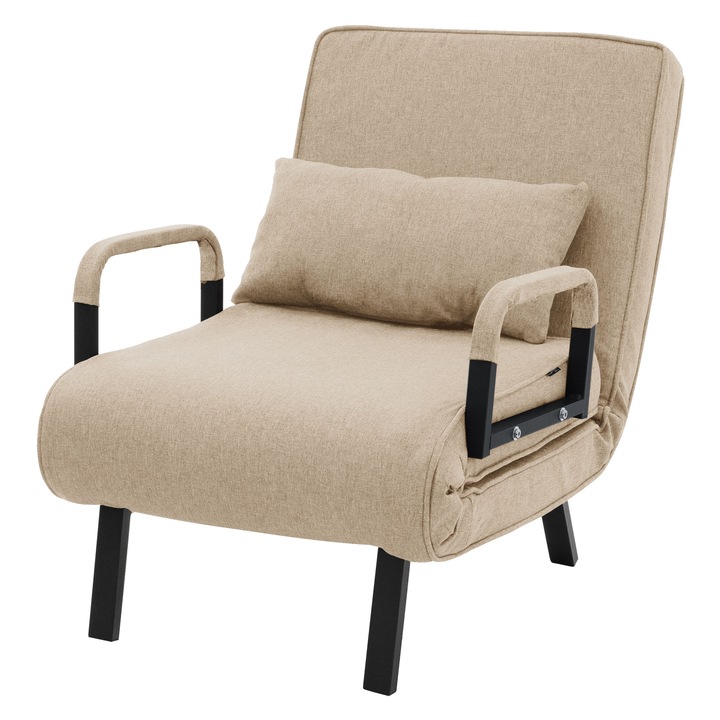 ML-Design Fotoliu pat extensibil modern 3 in 1 cu spatar reglabil si perna, fotoliu pliabil transformabil cu 6 pozitii inclinabile (100° la 180°), canapea pentru oaspeti cu cadru din otel, tapiterie chenila, culoarea maro pentru living, dormitor