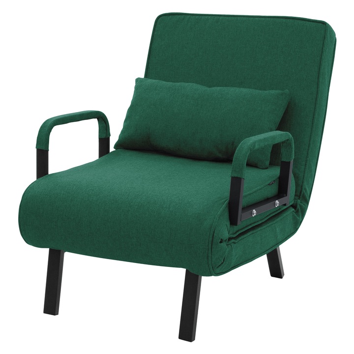 ML-Design Fotoliu pat extensibil modern 3 in 1 cu spatar reglabil si perna, fotoliu pliabil transformabil cu 6 pozitii inclinabile (100° la 180°), canapea pentru oaspeti cu cadru din otel, tapiterie chenila, culoarea verde pentru living, dormitor