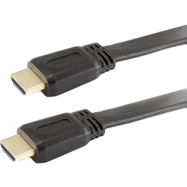 Кабел SBOX HDMI 1.4, HDMI-FLAT-15B, Мъжко - мъжко, 4K, Ethernet, 1,5 метра, Черен