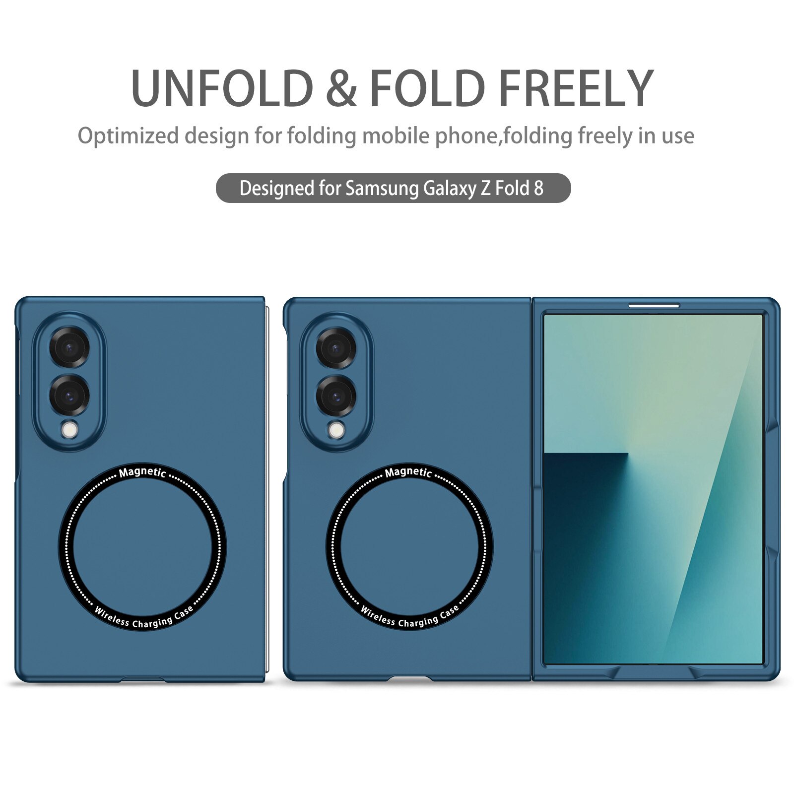 Husa MagSafe pentru Samsung Galaxy Z Fold8, MagArmor, Inel Magnetic Integrat, Design Slim, Incarcare Wireless, Albastru inchis