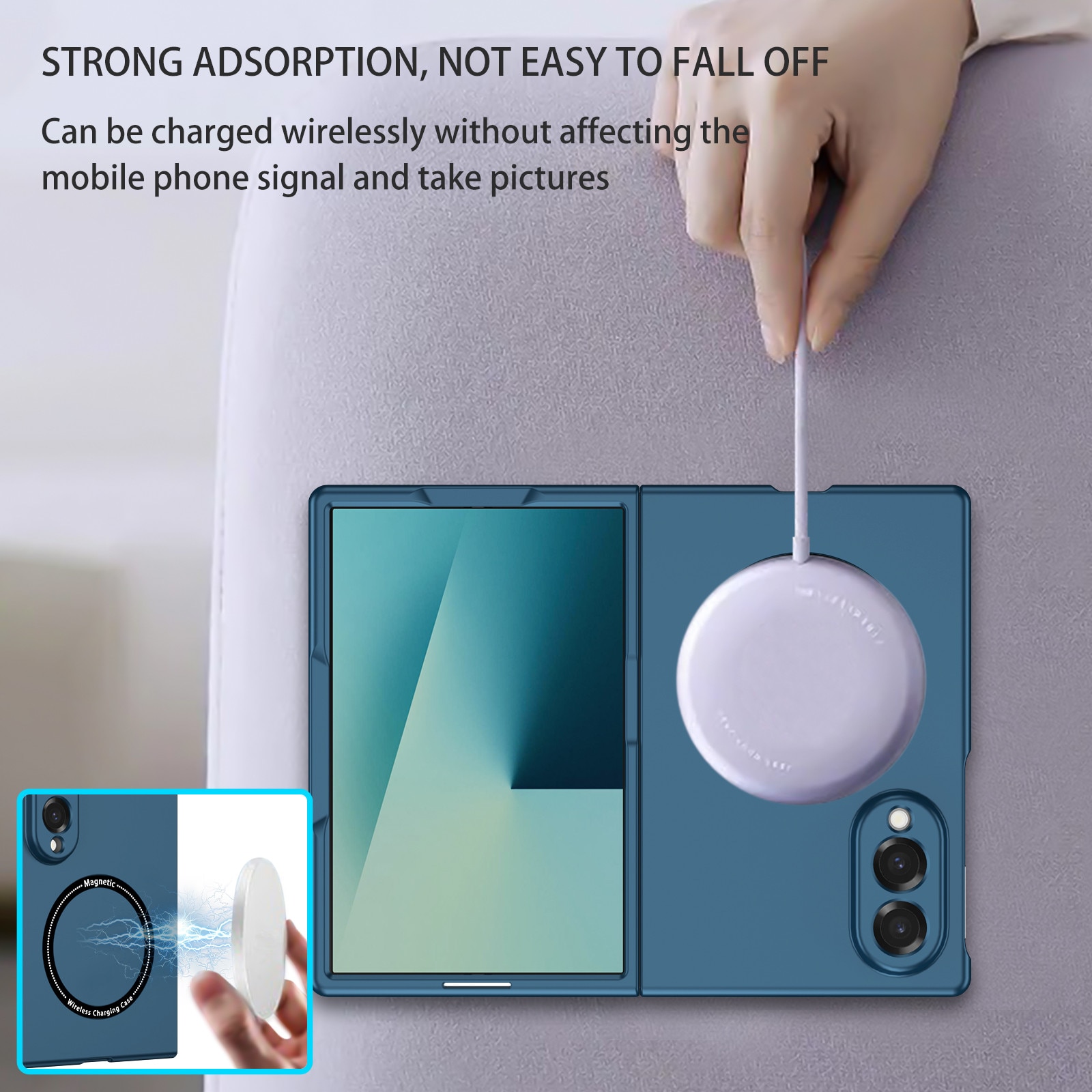 Husa MagSafe pentru Samsung Galaxy Z Fold8, MagArmor, Inel Magnetic Integrat, Design Slim, Incarcare Wireless, Albastru inchis