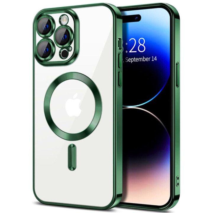 Tok iPhone 16 Pro Max készülékhez, Luxus MagSafe Ütésálló Kamera Lencsevédővel, Zöld