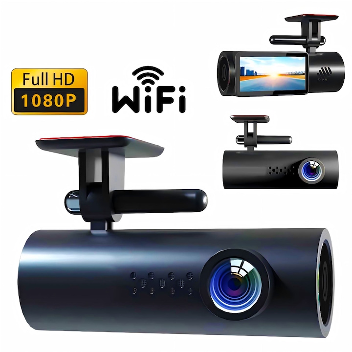 Камера за кола DVR 1080P Full HD, 1200 WHD, F2.0 голяма апертура, 170° широк ъгъл, 24-часово наблюдение, запис с изключен екран, детекция на движение, цикличен запис, G-Sensor заключване, WDR+HDR, нощно виждане, WiFi-APP контрол