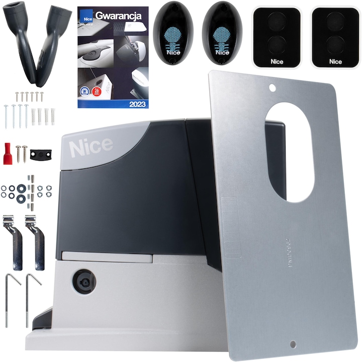 Set Nice Road 400 Pentru Porti Glisante Cu Fotocelule, Nice, Road 400, 330x195x277 mm, Lungime Maxima A Portii 8 M, Greutate Maxima A Portii 400 Kg, Alimentare/Motor 230/24 V, Consum De Energie 1.1 A, 2 Bucati Telecomenzi On2E