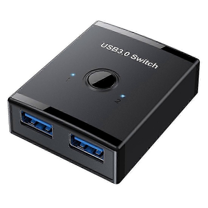 USB 3.0 kapcsoló, 2 eszköz megosztása, fekete, műanyag