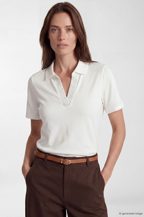 LC WAIKIKI, Tricou polo cu detaliu brodat, Alb