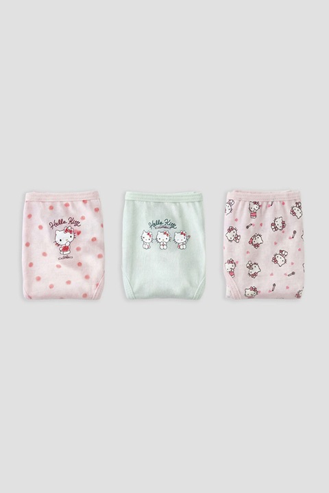 LC WAIKIKI, Set de 3 perechi de chiloti cu Hello Kitty, Roz prafuit deschis, Verde pastel, 122-128 CM