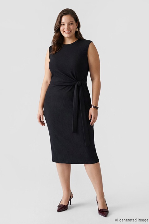 LC WAIKIKI, Rochie midi cu cordon lateral, Negru