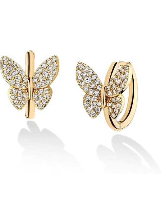 Cercei 585 aur cu aur 14K, fluture, zirconiu cubic, 10.8x14.8x11.4mm