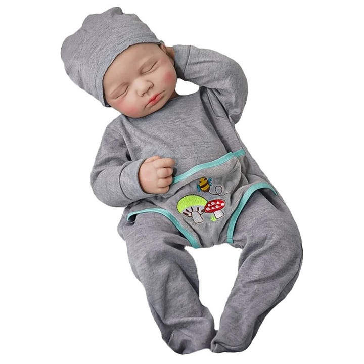 Papusa Reborn baiat, silicon moale, hipoalergenica, 49cm, 3.45kg