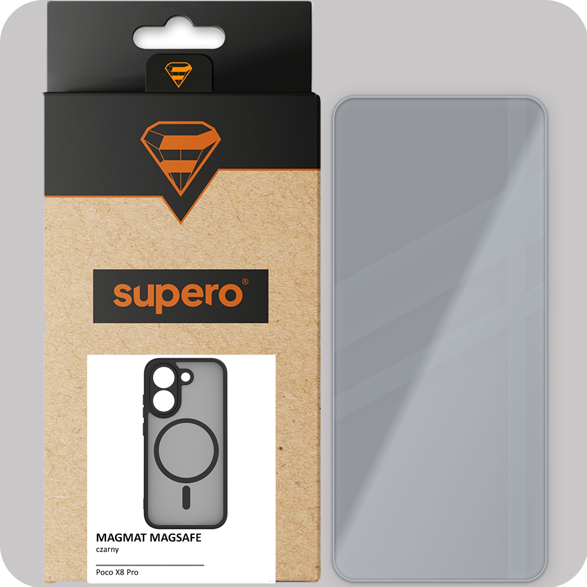 Husa telefon, Supero, compatibila MagSafe cu inel magnetic, include folie sticla securizata 9H, spate mat rezistent la amprente, protectie ridicata pentru camera, ultra-usoara, potrivita pentru Poco X8 Pro, negru