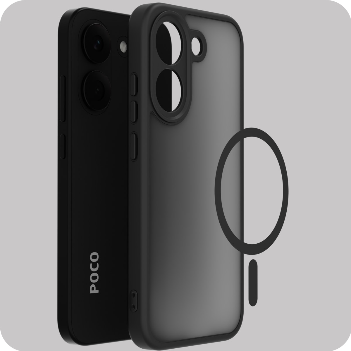 Husa telefon, Supero, compatibila MagSafe cu inel magnetic, include folie sticla securizata 9H, spate mat rezistent la amprente, protectie ridicata pentru camera, ultra-usoara, potrivita pentru Poco X8 Pro, negru