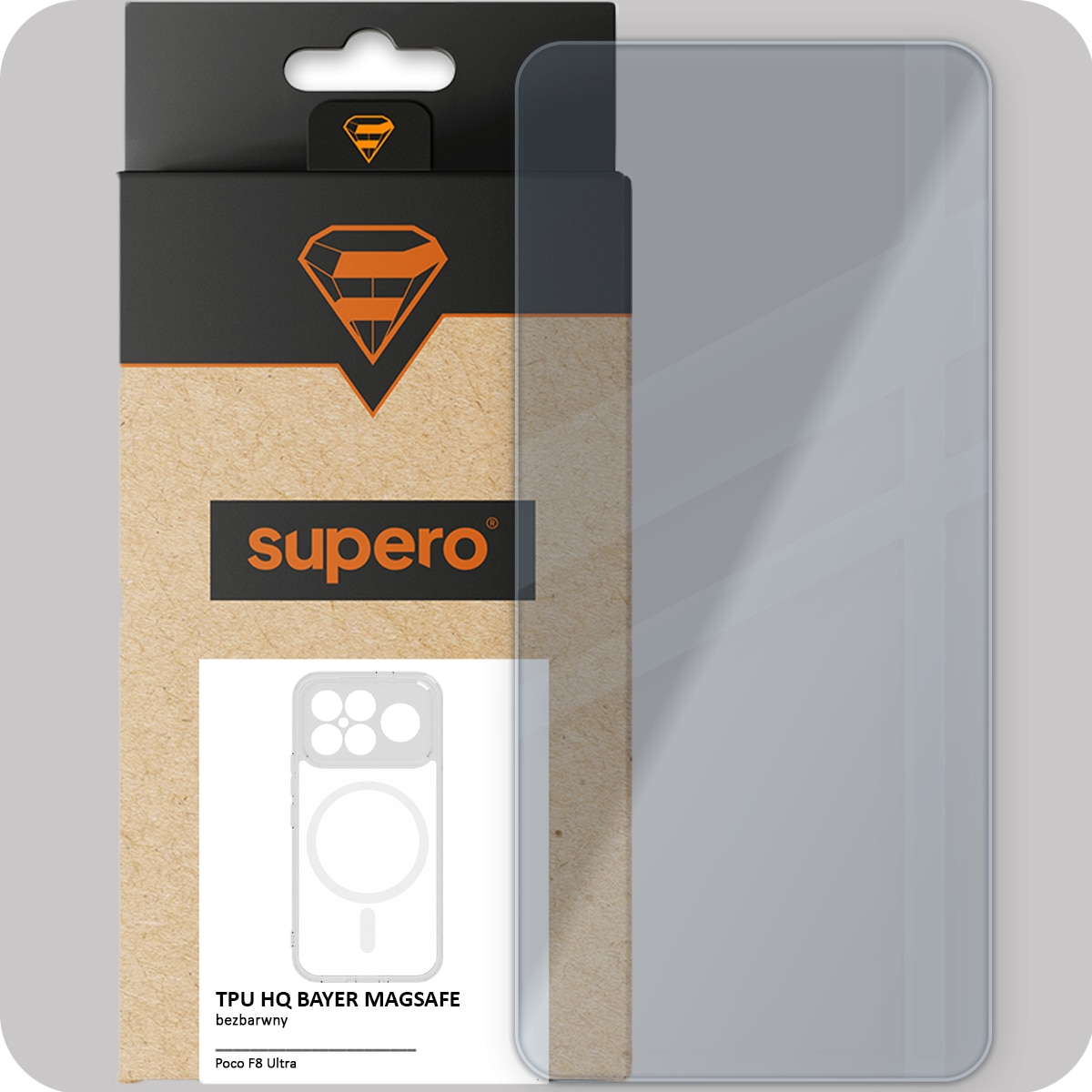 Husa magnetica rezistenta, Supero, compatibila Poco F8 Ultra, inel MagSafe incorporat, protectie cu colturi intarite, sticla securizata inclusa, TPU flexibil, transparent