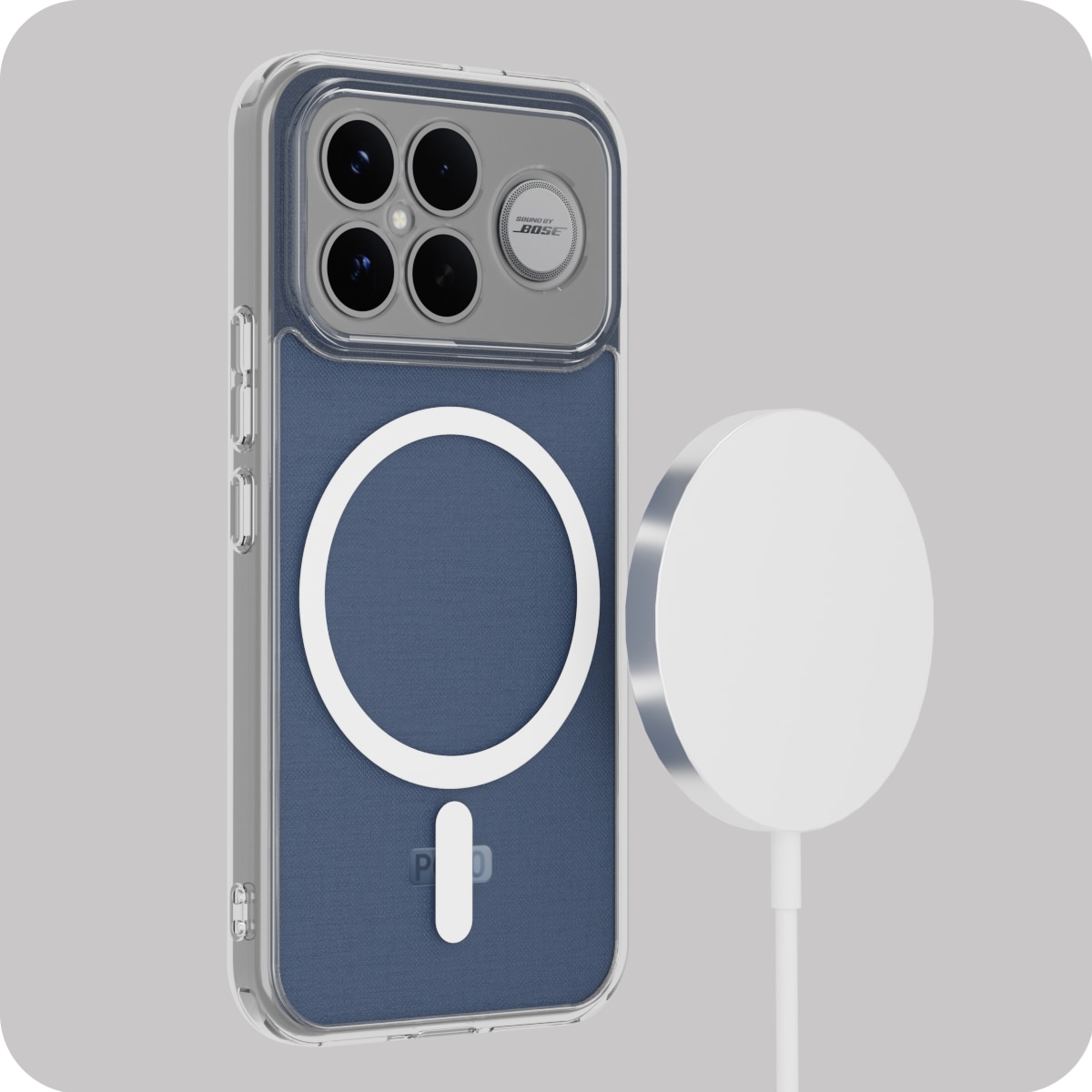 Husa magnetica rezistenta, Supero, compatibila Poco F8 Ultra, inel MagSafe incorporat, protectie cu colturi intarite, sticla securizata inclusa, TPU flexibil, transparent