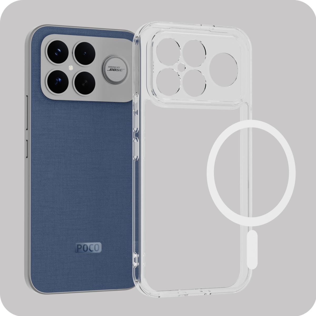 Husa magnetica rezistenta, Supero, compatibila Poco F8 Ultra, inel MagSafe incorporat, protectie cu colturi intarite, sticla securizata inclusa, TPU flexibil, transparent