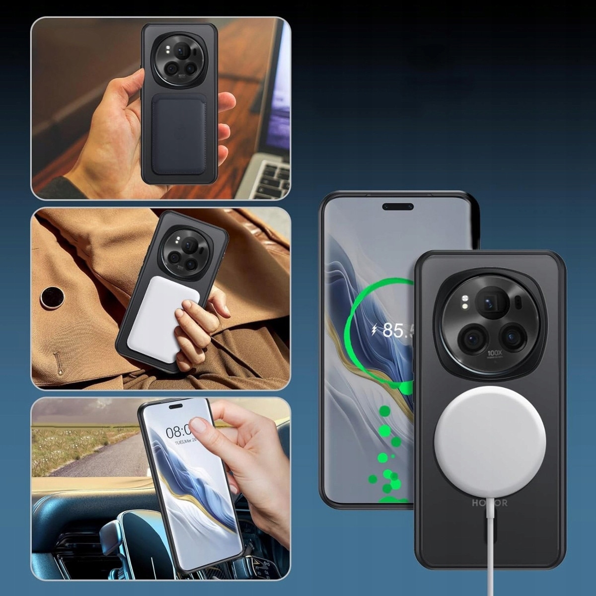 Husa pentru Honor Magic6 Pro, Supero, Honor, combinatie TPU+PC, protectie la caderi si zgarieturi, compatibila MagSafe, decupaje precise pentru porturi si butoane, transparenta cu rama neagra