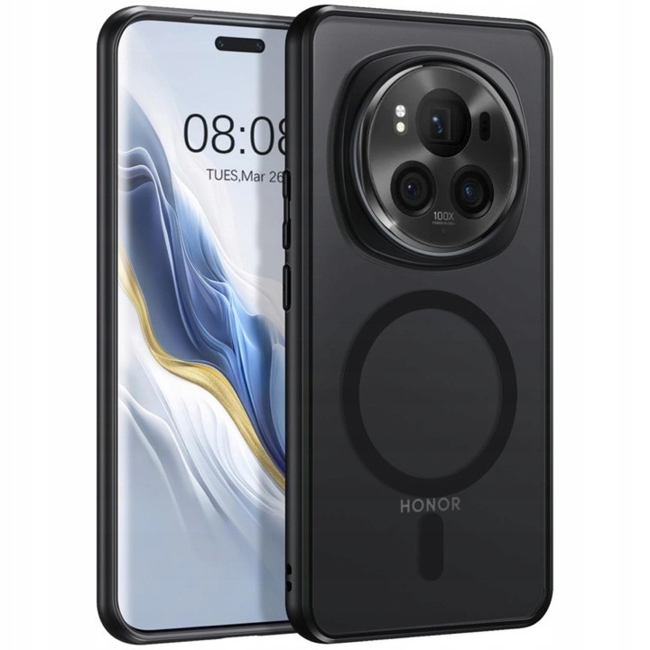 Husa pentru Honor Magic6 Pro, Supero, Honor, combinatie TPU+PC, protectie la caderi si zgarieturi, compatibila MagSafe, decupaje precise pentru porturi si butoane, transparenta cu rama neagra