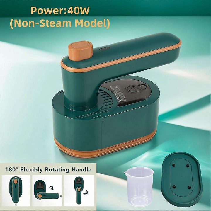 Fier de calcat portabil, maner rotativ, verde, cu accesorii, compact