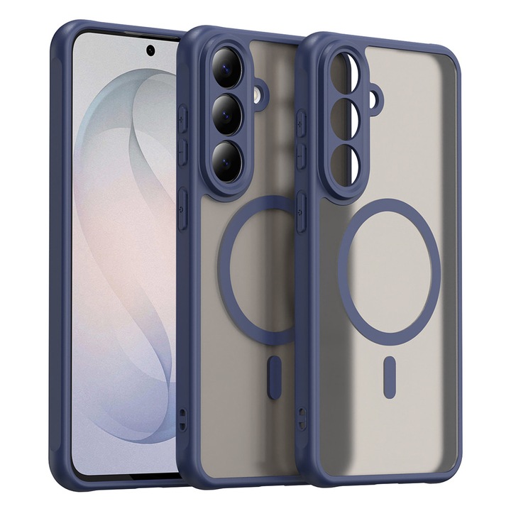 Husa pentru Samsung Galaxy S26 FE cu protectie pentru lentile si MagFit EasyCharge, Ghost Series Anti-ingalbenire, frosted - bleumarin